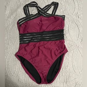 Hilor Maroon and Black One Piece Swimsuit